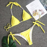 Zingj New Solid Color Sexy Strap Women's Swimsuit Luxury Rhinestone Swimsuit Thong