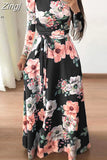 Women Summer Long Dress 2023 Casual Long Sleeve Boho Floral Print Maxi Dress Turtleneck Bandage Elegant Party Dresses