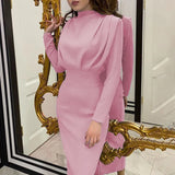 Model Autumn Fashion Temperament Waist-controlled Solid Color Long Sleeve