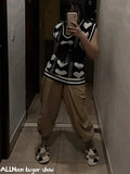 Y2K Fashion Khaki Oversized Cargo Pants Hip Hop Style Loosed Adjustable Waist Drawstring Long Pant Streetwear 90s
