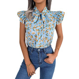 Shooting Spring And Summer Leisure Flowers And Wood Ears With Bow Chiffon Shirt Women's