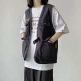 Streetwear Cargo Vests Women Button Pocket Sleeveless Loose Jacket Bf Hip Hop Vintage V Neck Chic Casual Tops Thin