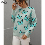 Fashion Knit Sweater for Women Fall/Winter New 2022 Thick Warm Print Butterfly Loose Knitwear Pullover Women's