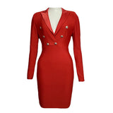 New Sexy Notched Collar Button Bandages Dress Women Bodycon Elegant Party Club Autumn Winter