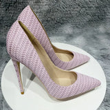 pattern concise lady shoes 12cm 10cm 8cm high thin heels pointed toe pure color large size advanced pumps BM036