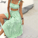 Print Floral Skirts two piece sets female summer 2022 new retro sweet fresh temperament two-piece suit long skirt