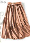 Elegant Women Skirt 2023 Spring And Summer Solid High Waist Belt A-Line Vintage Office Party Long Skirt Faldas Jupe