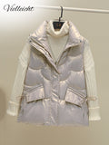 2022 New Warm Women Winter Vests Pockets Stand Collar Short Cotton Padded Jacket Sleeveless Female Winter