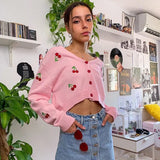 White Sweet Cute Cardigan Crop Top Kawaii Oversized Long Sleeve Cropped Sweater Women Autumn Pink Knitted Jumpers