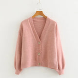 Autumn Cardigan Single Breasted Green Pink Yellow Short Women Long Sleeve Loose Caridgan Female Knitted Jacket