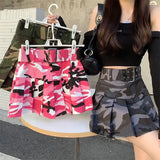 Camouflage Vintage Women Cargo Mini Skirt Fashion Belt High Waist Pleated A-Line Skirt Female Streetwear Sexy Skirt