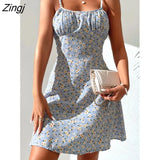 Elegant Floral Print Dress for Women Summer Dresses 2022 New Sweet Sexy Backless Zip Strapless Skinny Mini Slip