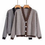 autumn and winter new cardigan fashion retro long-sleeved V-neck single-breasted color matching knitted sweater