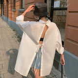 Backless Long Sleeve Collared Shirt Blue White Fall 2021 Womens Fashion Button Up Long Shirt Designer Top And