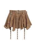 Vintage Pleated Skirt Women's Summer Streetwear Ladies Korean Y2k Short Skirt Casual All Match Female Punk Brown Mini