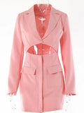 Autumn Long Sleeve Blazer Dress For Women Khaki Notched Collar Hollow Out Button Dresses Bodycon Party Mini