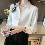 Fashion Women Silk Shirts Satin Blouses Women Long Sleeve Shirts Tops Woman White Shirt Blouse Woman V-neck Ladies