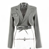 Irregular Elegant Blazer For Women Notched Long Sleeves Lace Up Bowknot Blazers Female 2021 Spring Fashion New