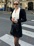 Black Long Sleeve Blazer White Collar Mini Dress-Outfit