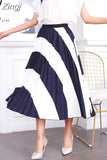 New Fashion Women Vintage Summer Party Pleated Casual Print A Line Skirts Robe Femme One Size Lastic Band Midi