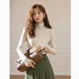 Turtleneck Knitted Tops 2022 Autumn Winter Korean Fashion Thicken Warm Solid T-shirts Soft Slim Woman Clothes