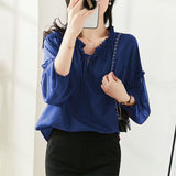 Autumn Women's Ruffles Lace Up Loose Casual Pullover Chiffon Shirt Oversized Lantern Long Sleeve Blusa All-match