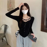 Y2K Women Slim Sexy T Shirt Harajuku Korean Solid Long Sleeve Tops Streetwear Trendy All Match Spring Tees Fashion