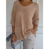 Casual Sweater Basic Thin V-Neck Seven-Sleeve Solid Female Bottoming Shirt Ice Cream