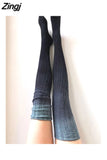 Fall Winter Warm Knitted Thick Women Stockings Gradient Color Loose Causal Knee Length Stockings 3 Colors