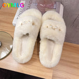 winter new net red hairy slippers for women's outer wear flat-bottomed slippers, wild thick-soled Korean hairy