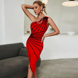 Dress 2022 New Women's Party Dress Elegant Sexy High Quality Nude One Shoulder Bodycon Dress Club Summer Fashion