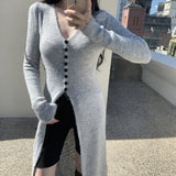Ins Design Long Sleeve V-Neck Knitted Dress