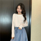 Style Solid Basic Tee Shirt Casual O-Neck Long Sleeve T-Shirt Autumn Women's Clothing Harajuku High Teen
