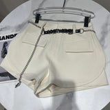 2022 Winter New Arrival Metal Letters Belt Chain Woolen Shorts Women