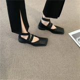 leather shoes women's spring 2022 new all-match fashion square head flat bottom shallow mouth single shoes lazy