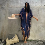 Printed V-neck Batwing Sleeve Side Split Loose Dress For Women Clothes Plus Size Beachwear Maxi Dress