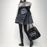 Women 2023 Winter Fashion Korean Loose Hooded Overcoats Female Big Fox Fur Collar Jackets Ladies 90% White Duck Down Hooded