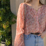 Sweet Sunscreen Shirt Women Casual Holiday Floral V Neck Chic Chiffon Blouse Korean Fashion Elegant Loose All Match