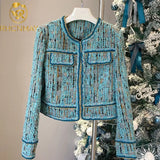 Tweed Coat for Women Temperament Long Sleeve Slim-Fit Jacket Crop Tops 2021 Autumn Winter New Women Fashion