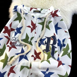 Hop Purple Pointed Star Full Print Hoodie Zipper Cardigan Dark Goth Y2K Clothes Loose Oversized Sweatshirt Harajuku