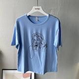 2021 Summer Abstract Character T-shirts Women Cotton Tops Tee Short Sleeve Printing