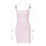 2000s Aesthetics Zebra Print Pink Cami Dresses Streetwear Cute Backless Bodycon Mini Dresses Summer Vintage