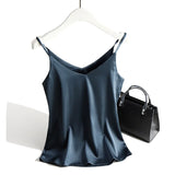 Strap Top Women Halter V Neck Basic White Cami Sleeveless Satin Silk Tank Tops Women'S Summer 2021 Camisole Plus