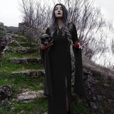 Halloween Cos Witch Sexy Forked Long Skirt Lace Hollowed-Out Horn Sleeve Dress
