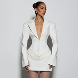 Women's Autumn And Winter New Temperament Solid Color V Collar Folding Waist Suit