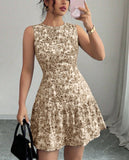 French Elegant Floral Print Sleeveless Bundle With Mini