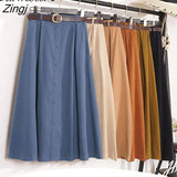 Suede Velvet Midi Long Skirt Female 2022 Spring Autumn Korean Style Blue A-line Mid-Length High Waist Skirt