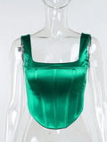 Square Collar Tunic Camisole Women Sexy Solid Sleeveless Bodycon Female Crop Top Slim Spring Backless Satin Tank
