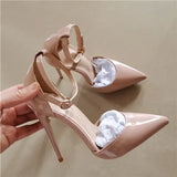 Strap classic pointed toe high-heeled exquisite elegant single shoes 12cm high heel ladies party shoes QP121