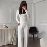 Summer New Women's Round Neck Solid Color Wide Leg Pants Commuting Leisure Suit